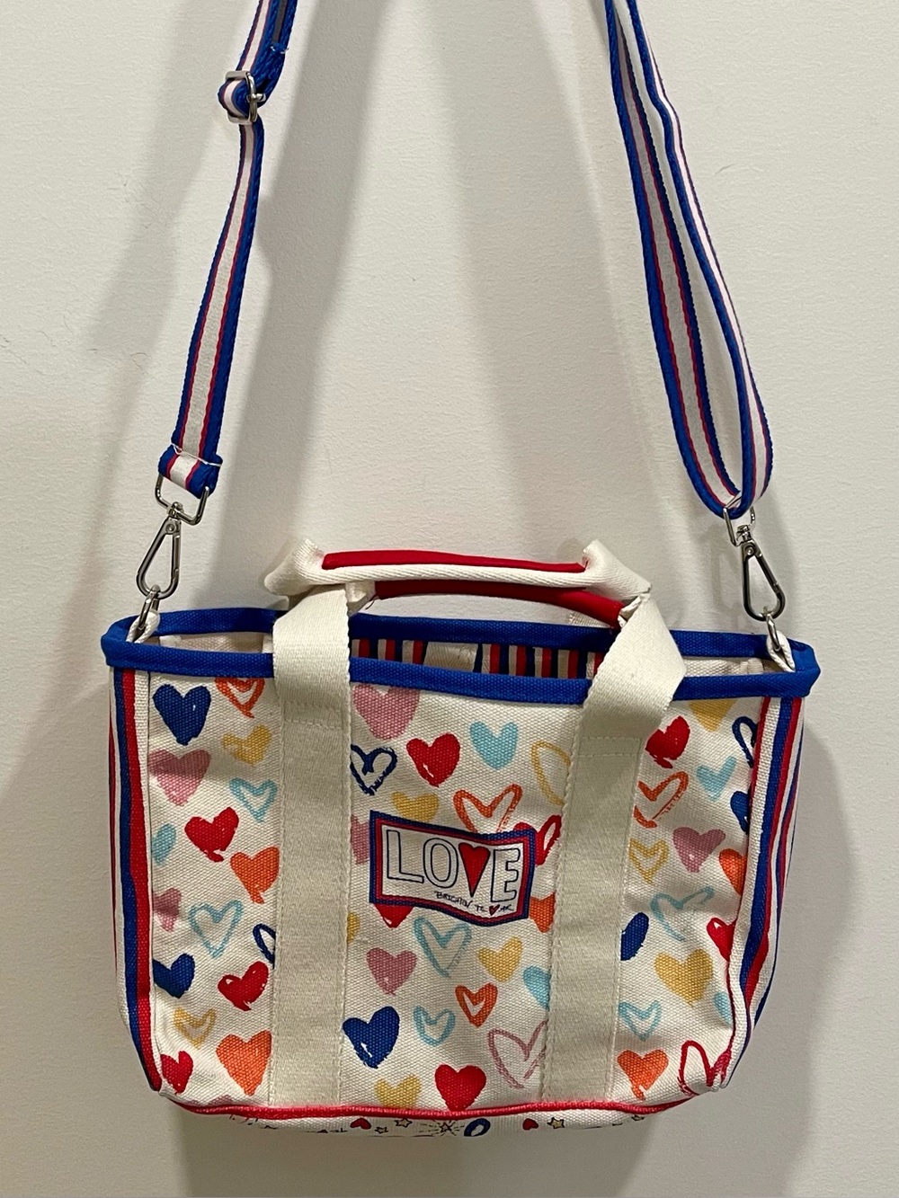Brighton LOVE Canvas Heart-Print Tote in White, Blue, Red, Pink, Yellow